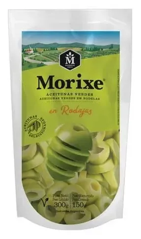 AZEITONAS VERDES FATIADA SACHE MORIXE 180G/80G CX 16UN