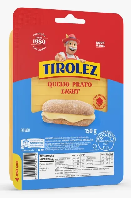 QUEIJO PRATO FATIADO LIGHT TIROLEZ 150G CX 20UN