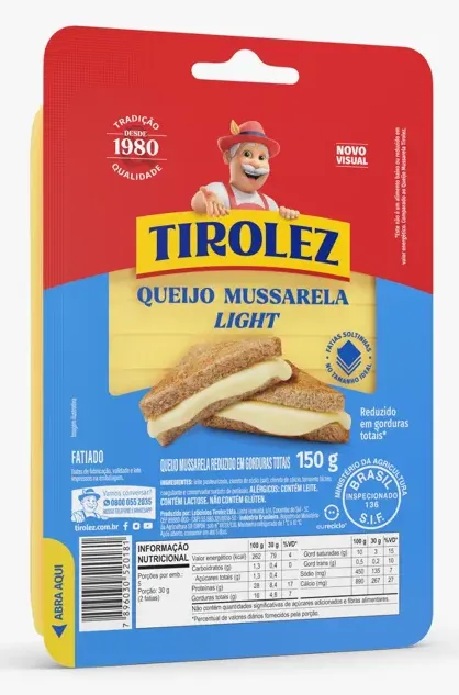 QUEIJO MUSSARELA LIGHT FATIADO TIROLEZ 150G CX 20UN