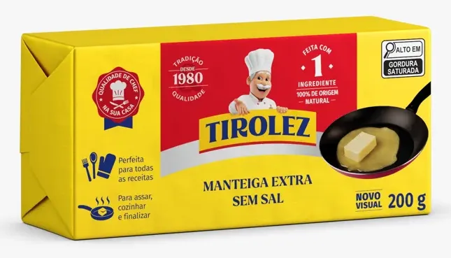 MANTEIGA SEM SAL TIROLEZ TABLETE 200G CX 12UN