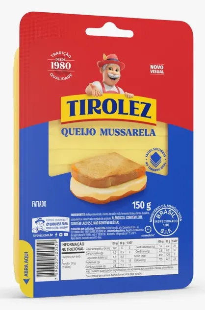QUEIJO MUSSARELA FATIADA TIROLEZ 150G CX 28UN